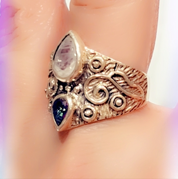 Fancy Multi Stone Sterling Silver 925 Gemstone Ring - Picture 2 of 3